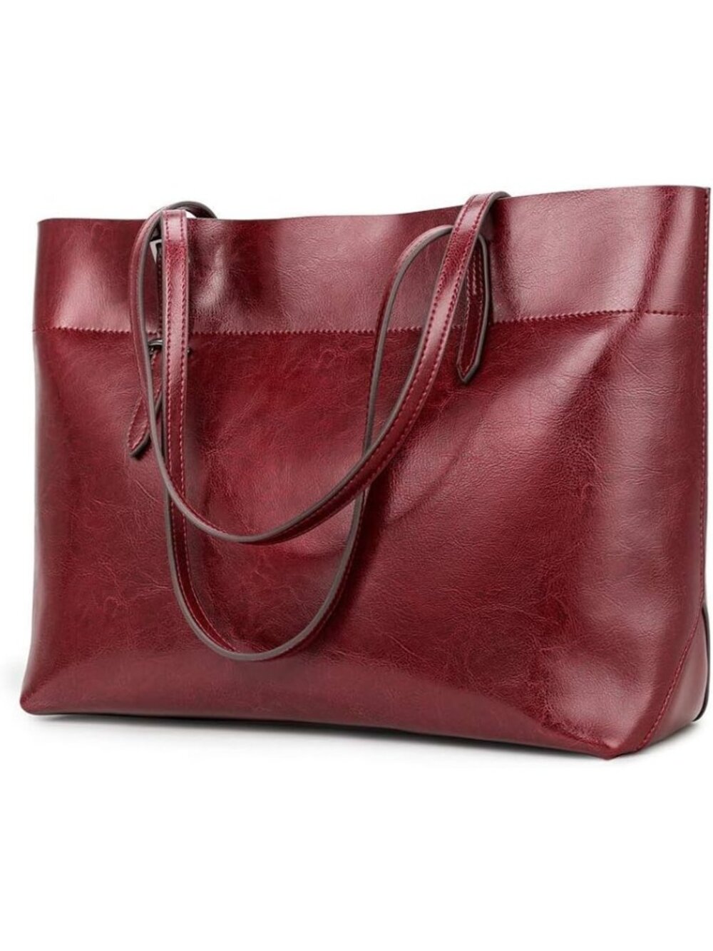 Women's Red Genuine Leather Tote Bag Shoulder Purses With Adjustable Straps
